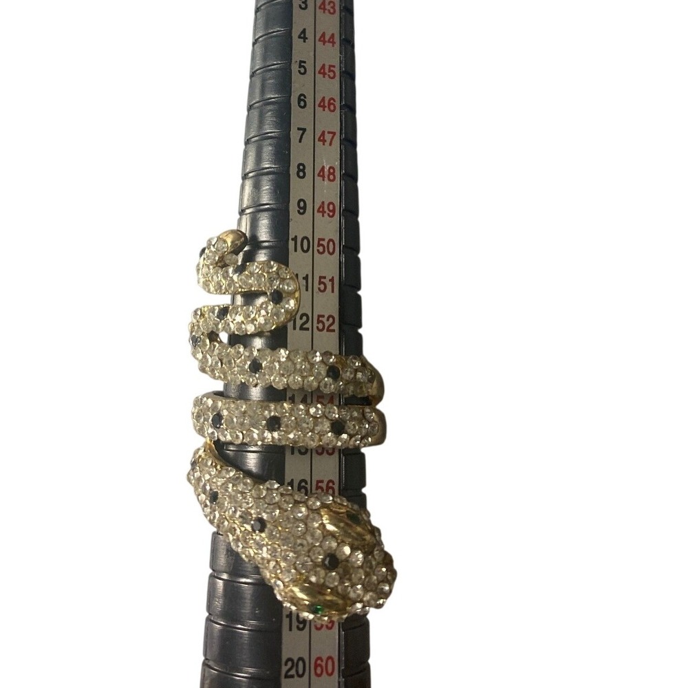 Gold Tone Crystal Snake Wrap Ring Rhinestone Serpent Adjustable Statement size 7